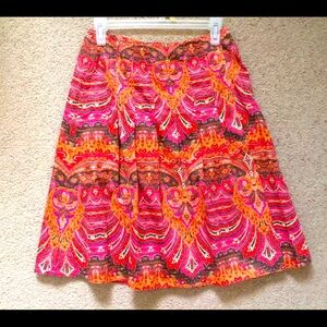 TALBOTS Pleated Skirt 100% Cotton Lined Paisley Orange Multicolor Sz 4